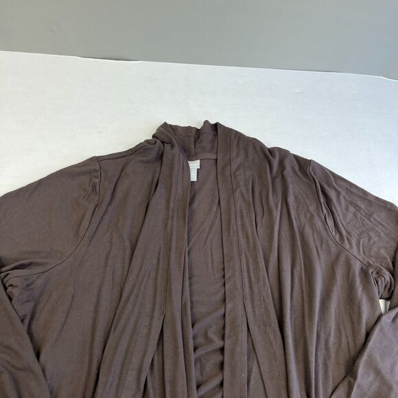 Chicos Draped Open Front Pleated Cardigan Brown Stretch Comfort Sweater 3 XL - Picture 3 of 11